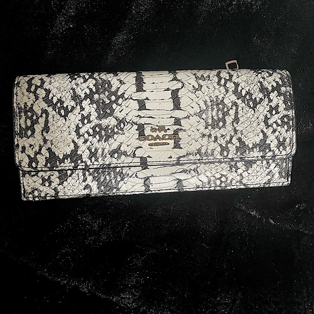 Coach black & white python print thin wallet